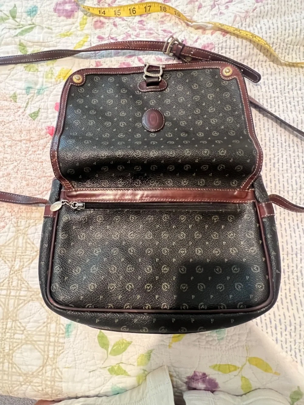 Vintage Pollini Made in Italy Monogram Leather Crossbody Bag